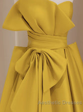 Yellow Satin Long Evening Prom Dresses, Yellow Evening Dresses